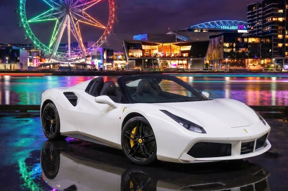 Ferrari 488 Spyder White for hire in Docklands, Victoria